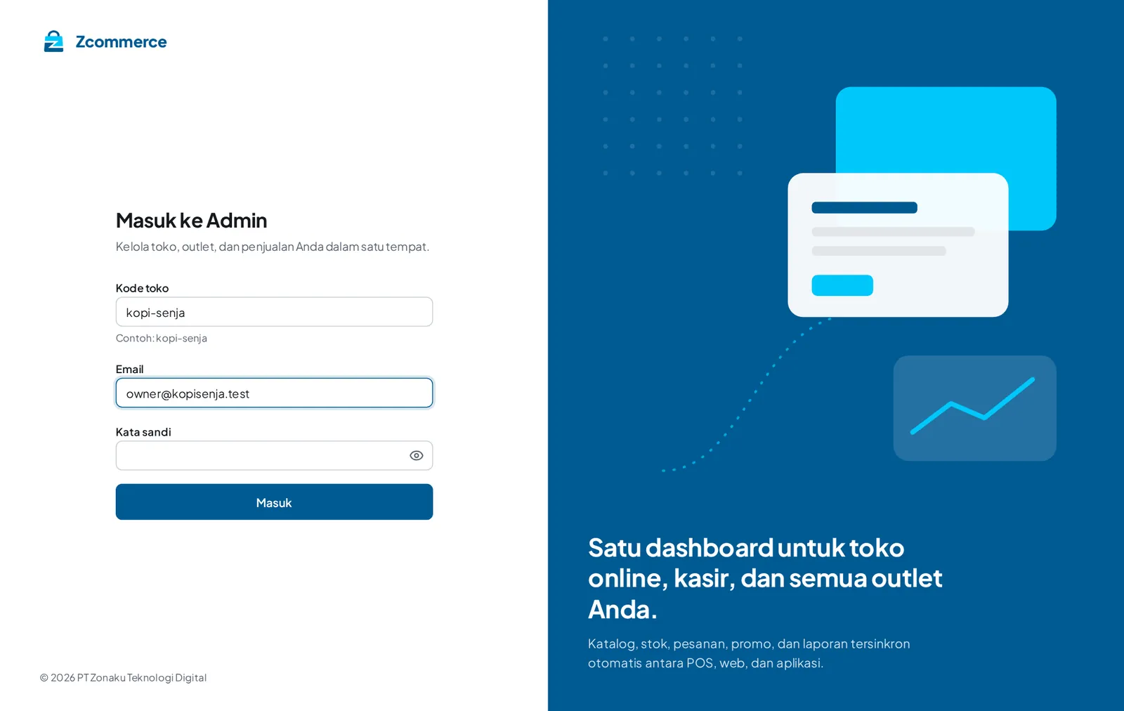 Halaman masuk dashboard admin