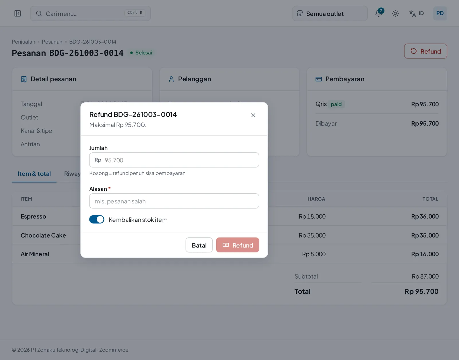 Dialog refund