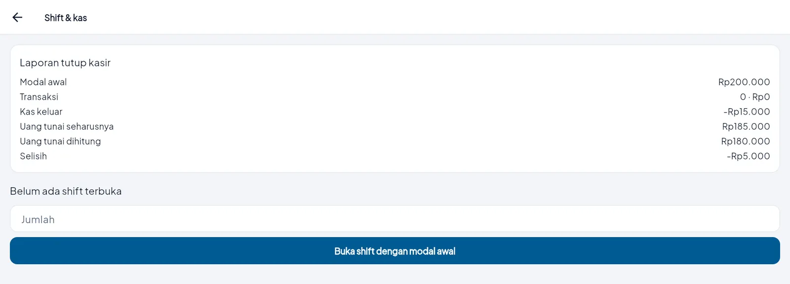 Laporan tutup kasir